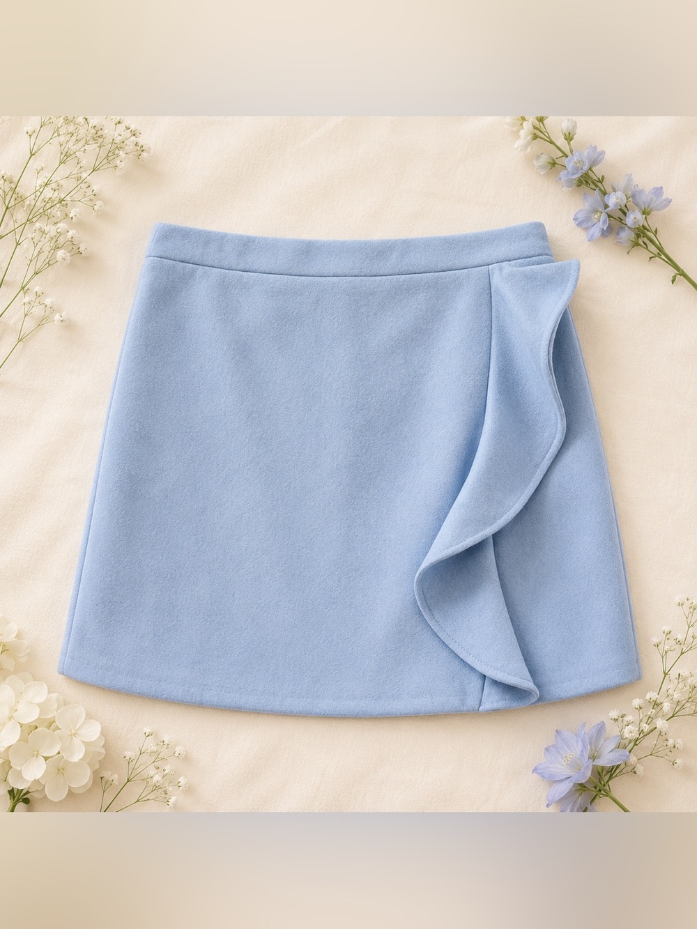 J. Crew Mercantile Light Blue Wool Ruffle Mini Skirt